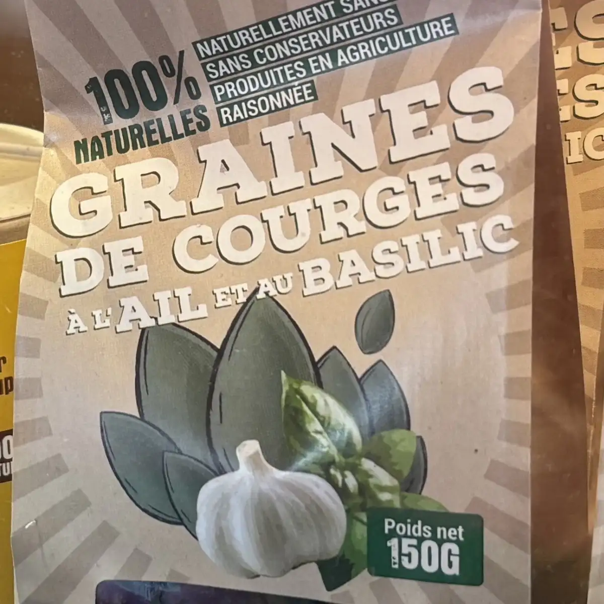 Sachet de 150g de graines de courges Ail et Basilic