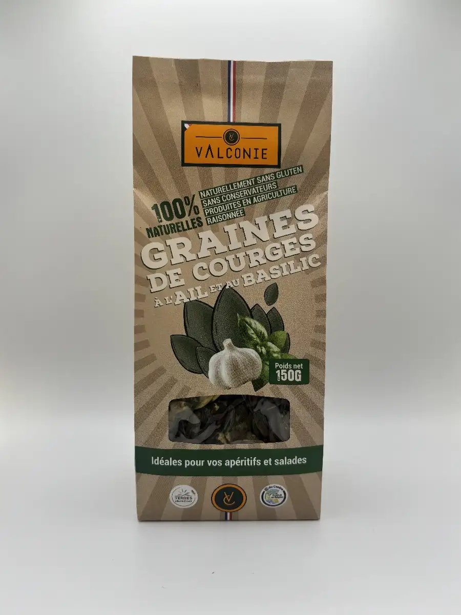 Sachet de 150g de graines de courges Ail et Basilic