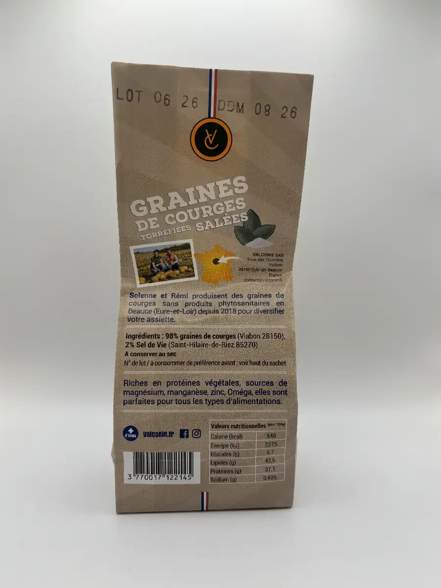 Sachet de 150g de graines de courges torréfiées salées