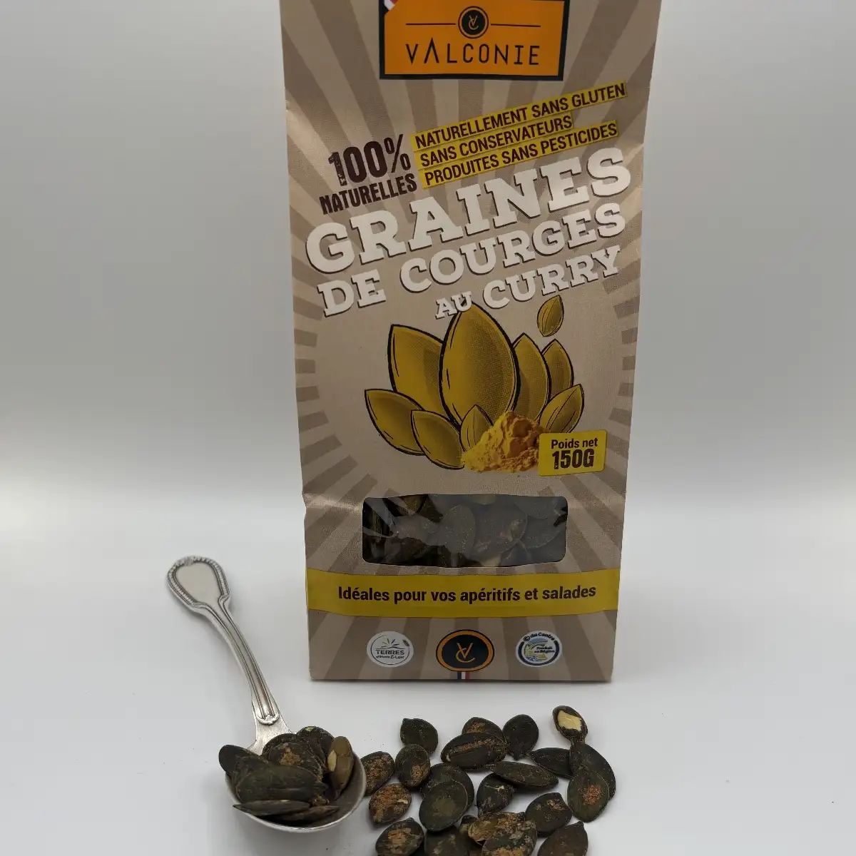 Sachet de 150g de graines de courges au Curry