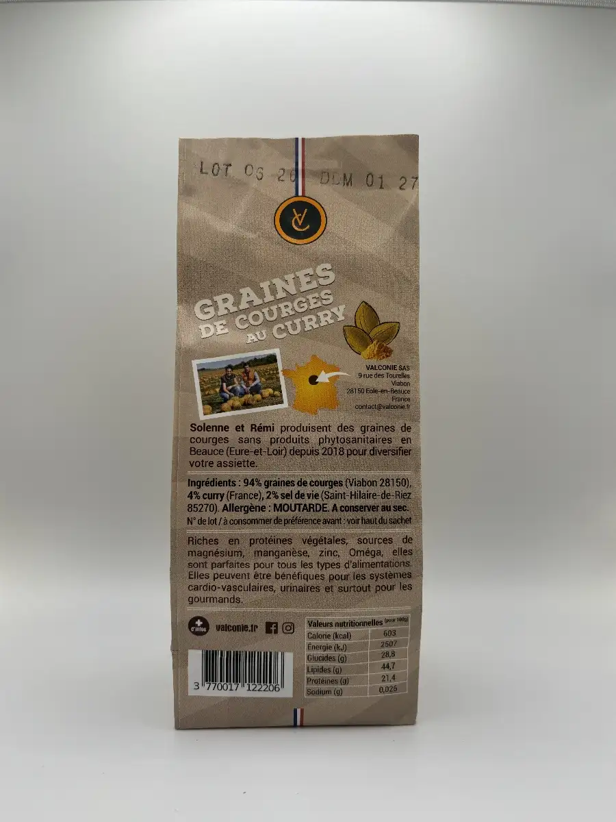 Sachet de 150g de graines de courges au Curry